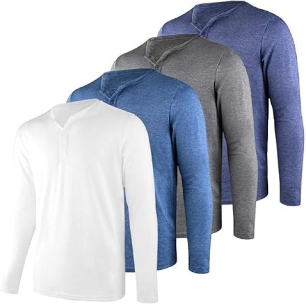 4Pack Mens Henley T-Shirts,Multipack Henley Short Sleeve Shirts,3 Button Tee Shirts Multi Color,Classic Casual T Pack