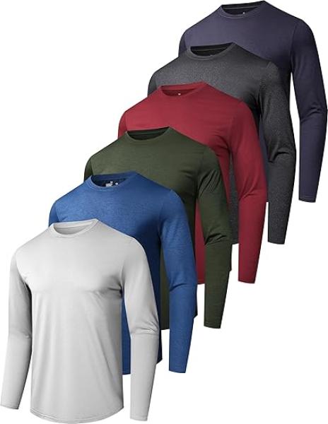 6 Pack Men Quick Dry Long Sleeve Shirts Moisture Wicking Sun Protection Performance T-Shirt for Casual Workout