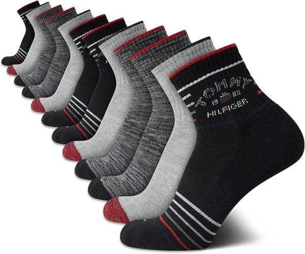 Tommy Hilfiger Men Quarter Socks - 12 Pack Arch Support Cushion Comfort Socks - Athletic Ankle Socks for Men (7-12)