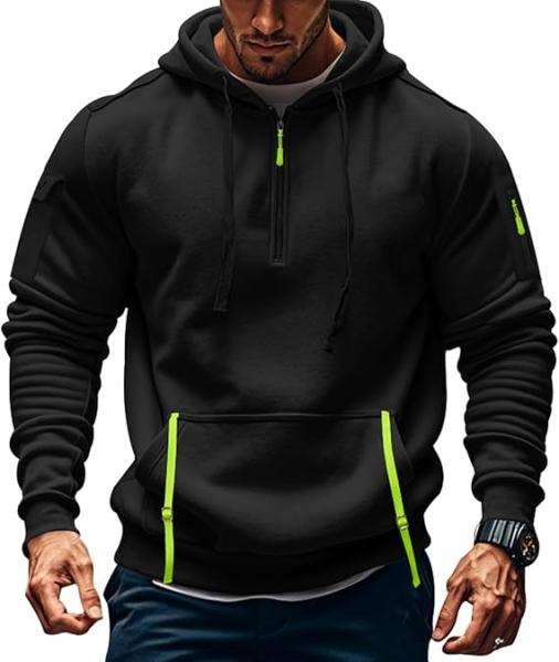 Men Fleece Workout Athletic Pullover Hoodie Long Sleeve Basic Quarter Zip Pullover Sweatshirt with Kanga Pocket