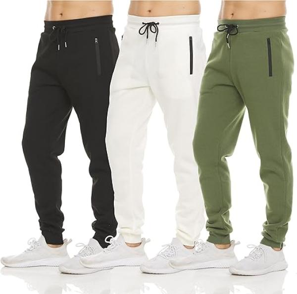 PURE CHAMP Mens 3 Pack Fleece Active Athletic Workout Jogger Sweatpants for Men with Zipper Pocket and Drawstring Size S-3XL