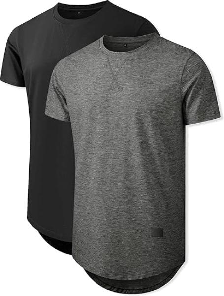 Comdecevis Mens 2 Pack Cotton Crewneck T-Shirts Hipster Hip Hop Longline Tees Shirts