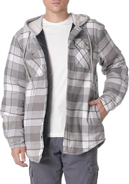 Wrangler Authentics Men Long Sleeve Quilted Lined Flannel Shirt Jacket with Hood