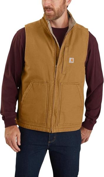 Carhartt Men Loose Fit Washed Duck Sherpa-Lined Mock-Neck Vest