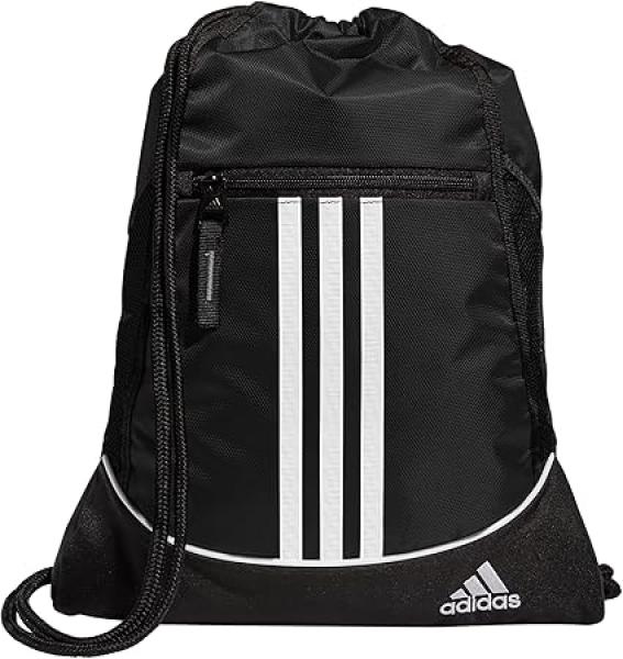 adidas Alliance Sackpack (12L) Lightweight Athletic Small Drawstring Team Sports Workout Bag, Black, One Size