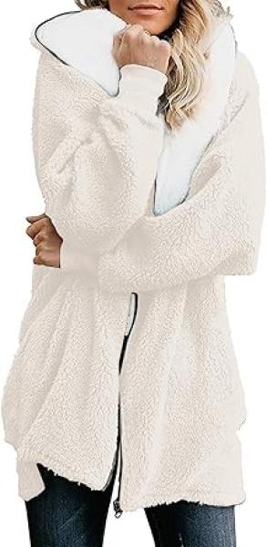 Yanekop Womens Oversized Sherpa Jacket Fuzzy Fleece Jackets Zip Up Outerwear Sweater Coat with Hood