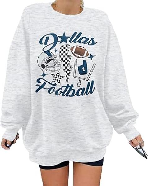 KIMSOONG Football Sweatshirts For Women Oversized Game Day Sweatshirt Cowboy Football Grapic Shirt Long Sleeve Pullover Tops