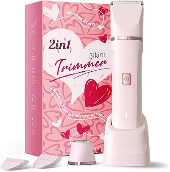 Bikini Trimmer for Women - Painless Electric Razors for Silk Skin,Cordless Body Shaver for Trip,Replaceable Lady Facial Razor, IPX7 Waterproof Easy Cleaning, Ceramic Blade, USB Charge Dock Pink