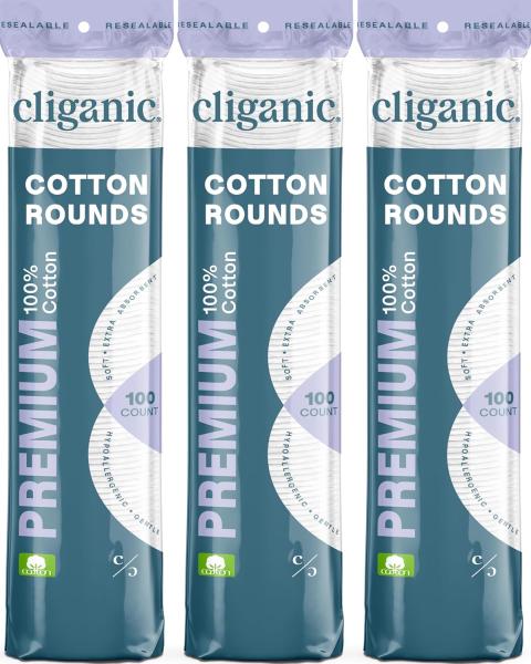 Cliganic Premium Cotton Rounds for Face (300 Count) - Makeup Remover Pads, Hypoallergenic, Lint-Free | 100% Pure Cotton (Packaging May Vary)