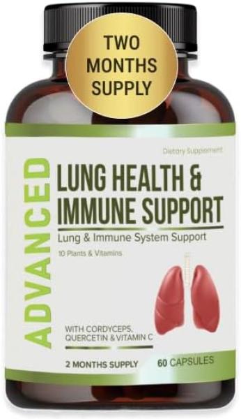 Lung Health Immune Support Supplement - Lung Cleanse and Detox With Immunity Vitamins For Better Lungs, Immune Defense, Clear Lungs Deep Breathing Including Quercetin Cordyceps.Two Months Supply