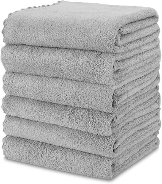 kimteny Kitchen Cloth Dish Towels, 13x28 Inches Premium Dishcloths, Super Absorbent Coral Velvet Microfiber Cleaning Cloths, Fast Drying Rags for Washing Dishes (13x28-6 Pack, Grey)