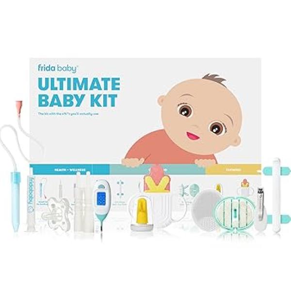 Frida Baby Ultimate Baby Kit | Baby Essentials Gift Set Includes Wellness, Sick Day, Gas Relief Essentials, Grooming Tools &amp;amp; Teething Toys