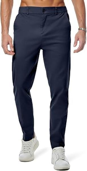 JMIERR Men Chino Pants Casual Stretch Waist Tapered Trousers with Pockets