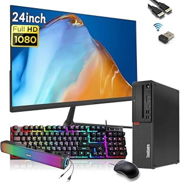 Lenovo ThinkCentre M720S SFF PC Desktop Computer, with 24 FHD Monitor, RGB Speakers, Intel i3-8100 3.6GHz, 16GB RAM, 512GB SSD, Keyboard Mouse, Win10 Pro (Renewed)