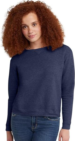 Hanes Women Ecosmart V-Notch Crewneck Sweatshirt, Fleece Pullover Sweatshirt For Women