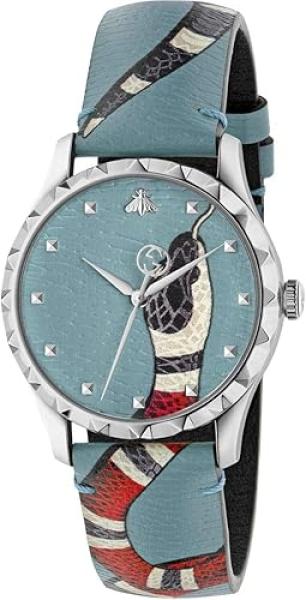 Gucci G-Timeless Blue with Kingsnake Head Print Dial Leather Watch YA1264080