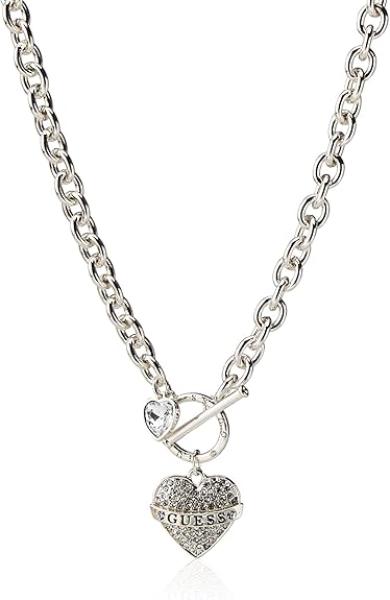 GUESS Women Toggle Logo Charm Necklace, Silver, One Size