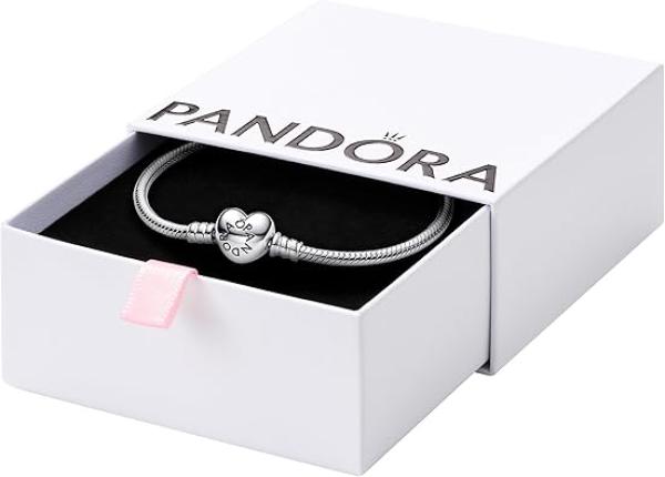 PANDORA Moments Heart Clasp Snake Chain Bracelet - Charm Bracelet - Compatible Moments Charms - Comes with Gift Box