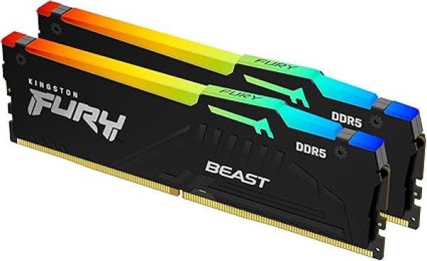 Kingston Fury Beast RGB 64GB (2x32GB) 6000MT/s DDR5 CL30 Desktop Memory | AMD Expo | Plug N Play | Kit of 2 | KF560C30BBEAK2-64