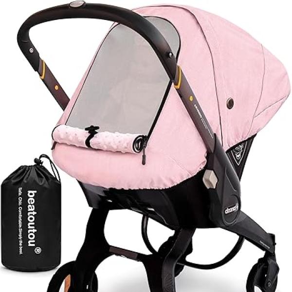 Waterproof Winter Baby Car Seat Cover Compatible with Doona Car Seat and Stroller,Patented Windproof Car Seat Canopy for Girls, Keeps Babies Warm and Coz(Pink)